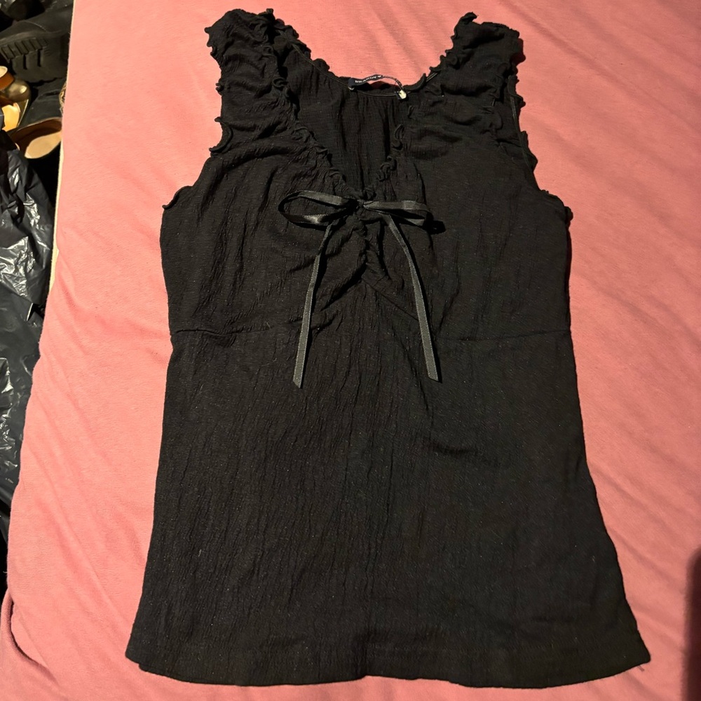 Brandy Melville Black Ruffled Tie Front Tank Top